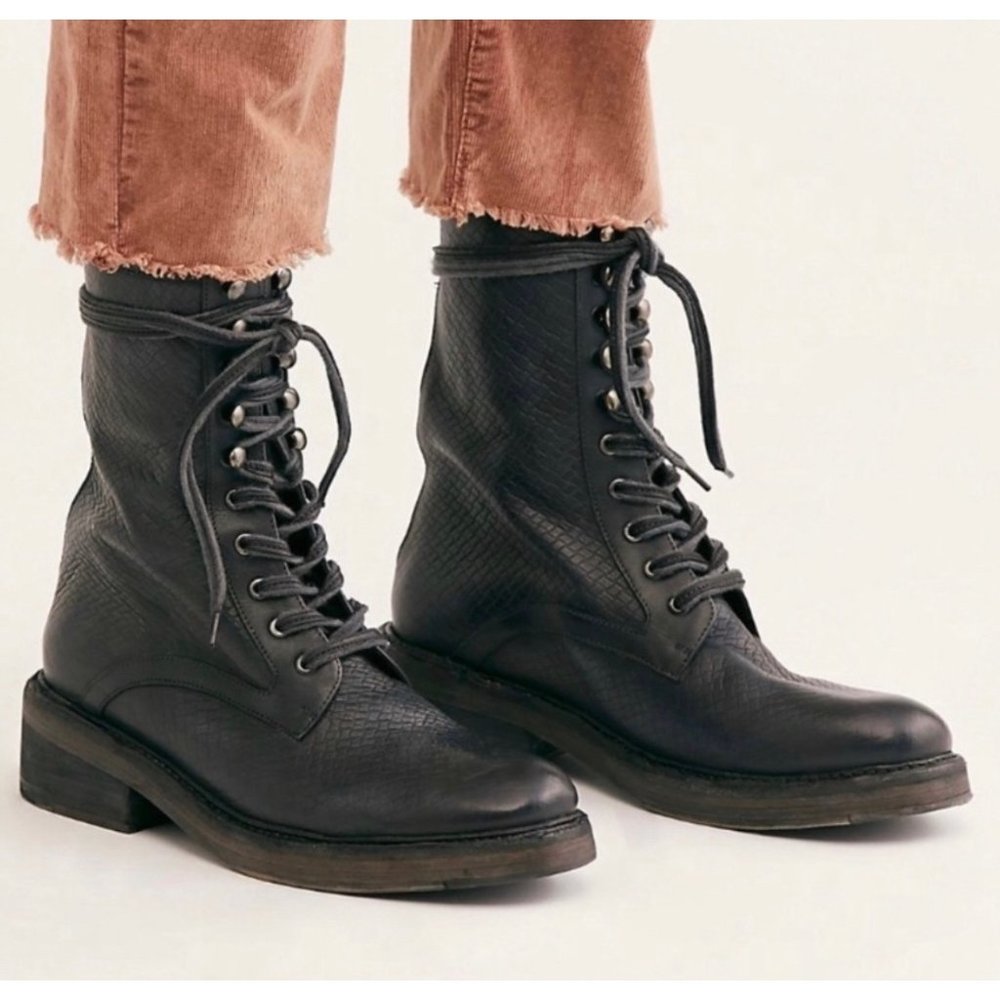 Free People Santa Fe Leather Lace-Up Boot in Black